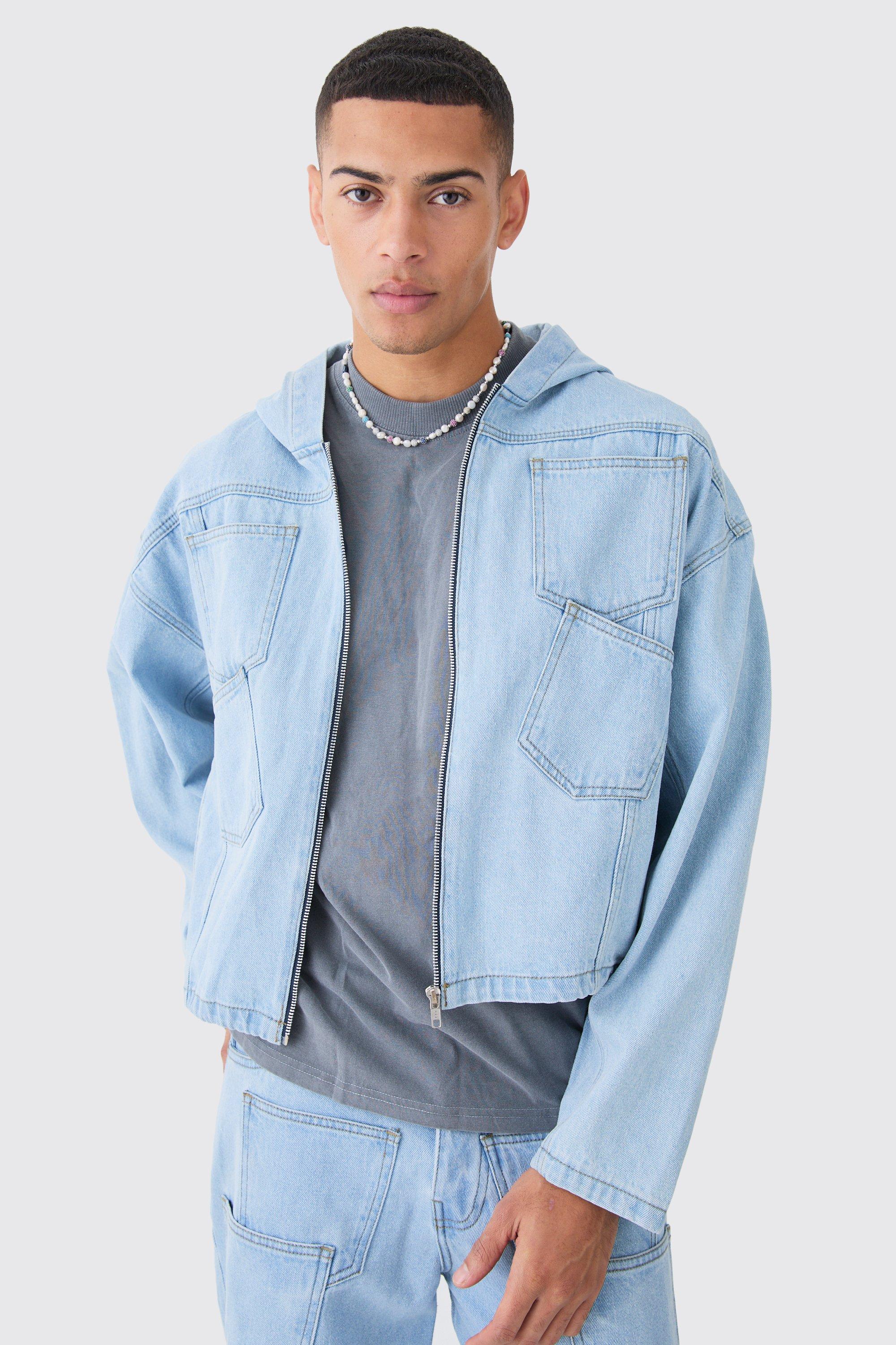 Denim Boxy Fit Acid Wash Detail Hoodie